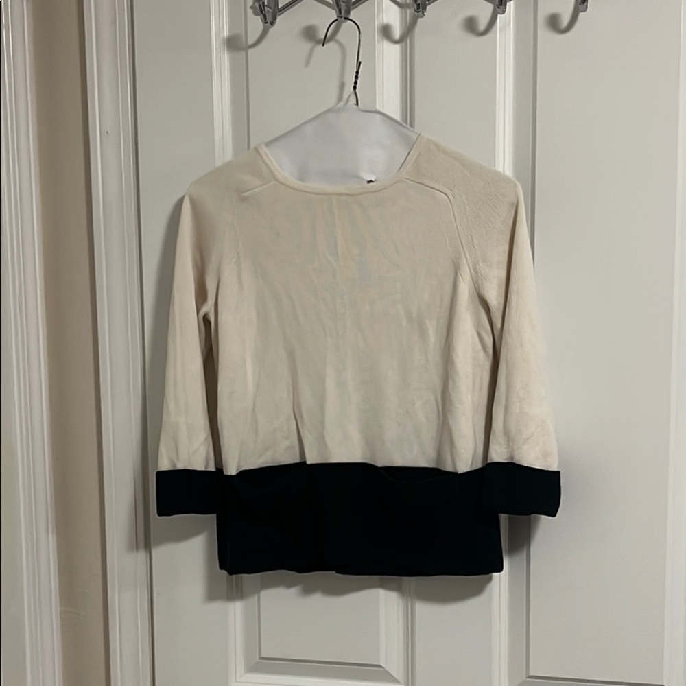Cream and Black Long Sleeve Top
